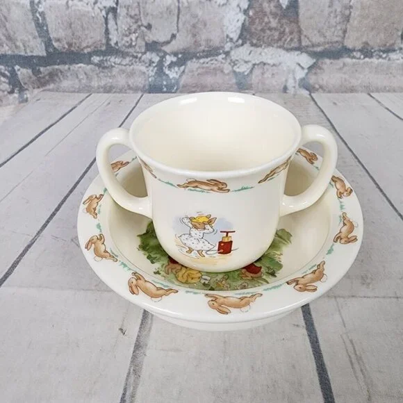 Royal Doulton Bunnykins Baby Bowl and 2 Handled Mug Set Earthenware Cream - Picture 3 of 11